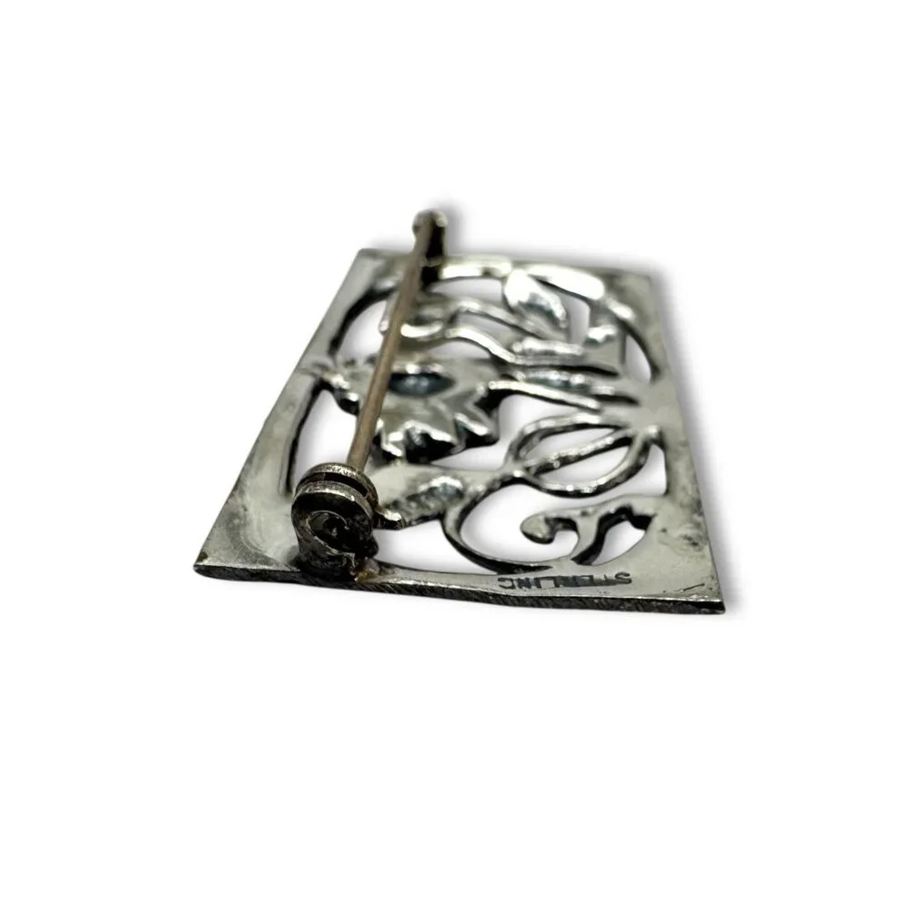 Vintage Sterling Silver Floral Brooch Pin - Picture 6 of 10